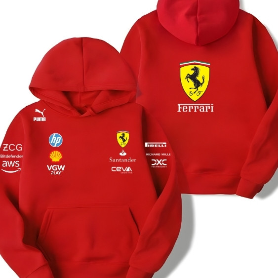 FERRARI PITSTOP GRAPHIC PRINTED HOODIE